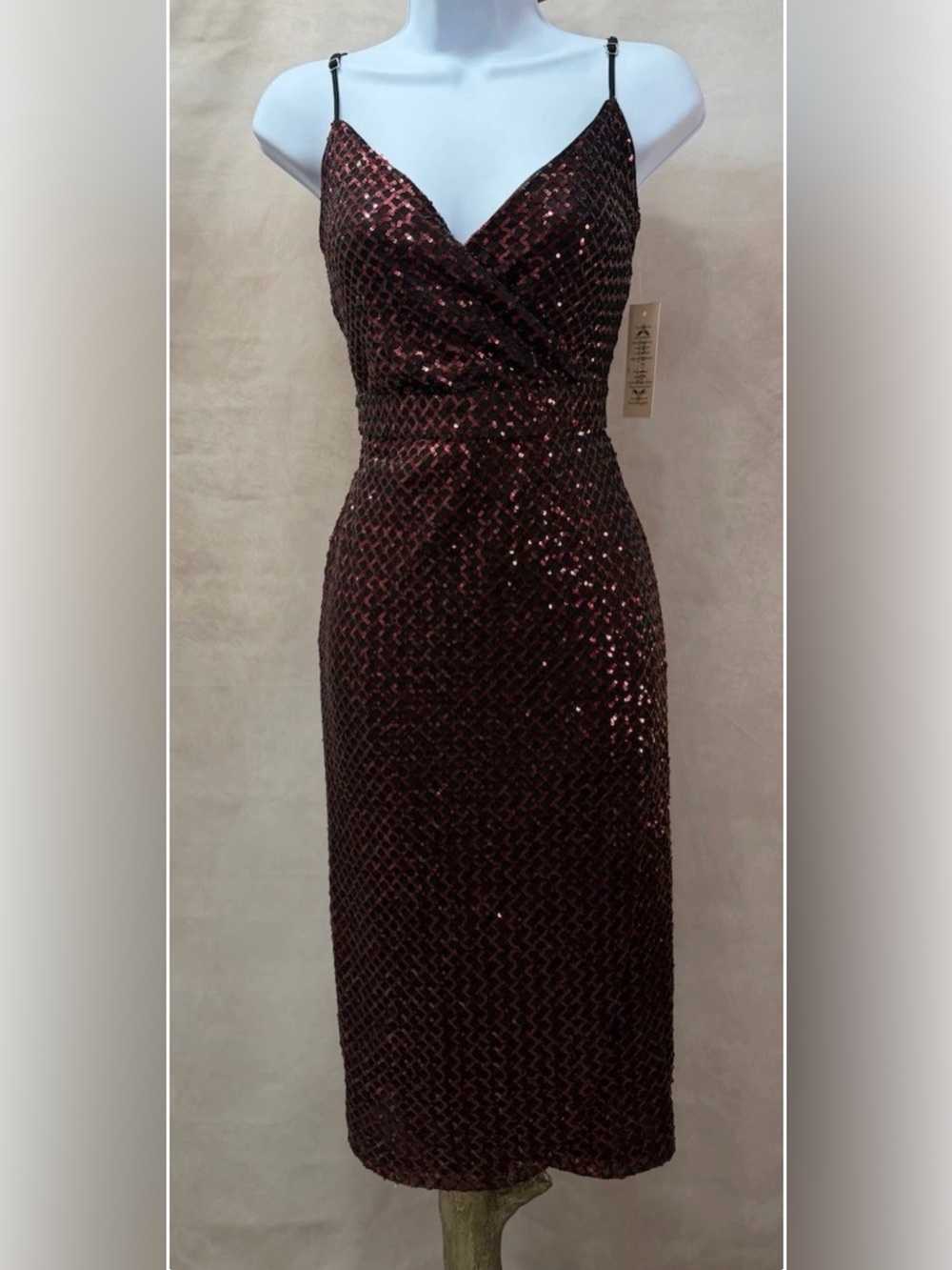 NWT Nanette Lepore Faux Wrap Black Mesh & Red Sequin Cocktail Party Dress Size 8